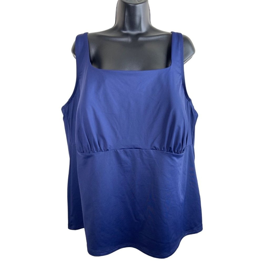 Lands End Bust Minimizer Tankini Swim Top Womens Plus SIze 24W Navy Blue NWT